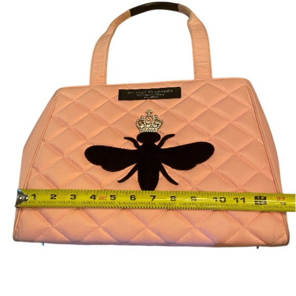 EUC MY FLAT IN LONDON QUEEN BEE PINK NYLON & LEATHER QUILTD TOTE BAG - Picture 8 of 10